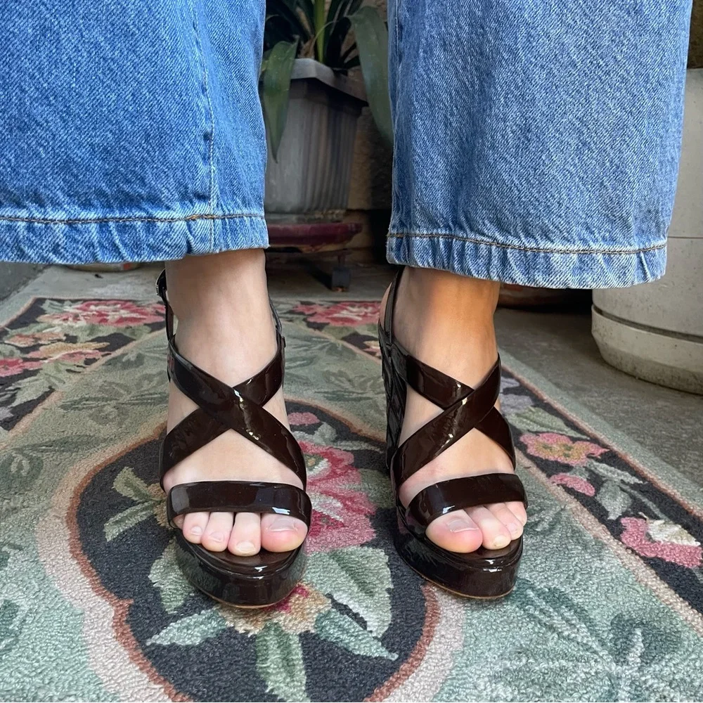 Dark brown Valentino Garavani patent leather shoes